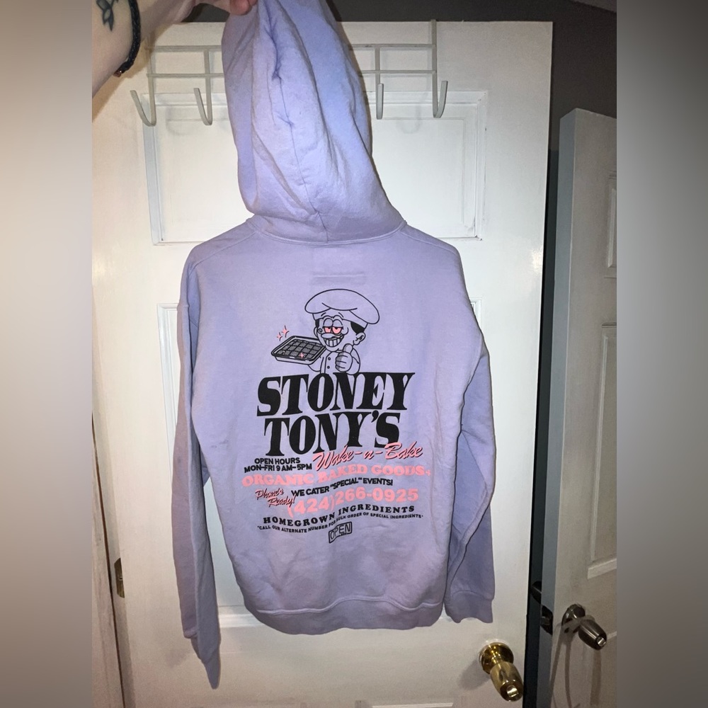 Open 925 Stoney Tony’s Wake and Bake Goods Lavender Medium Hoodie Unisex
